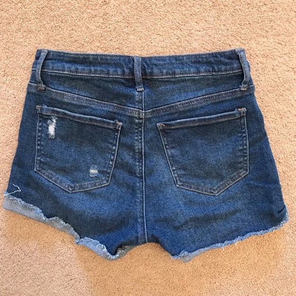 Vanilla Star High Waist Distressed Denim Shorts Womens Size 5 Button Fly Blue - Picture 3 of 11